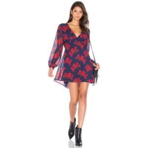 NWOT Privacy Please Sz S Mini Long Sleeve Dress Red/Blue Floral